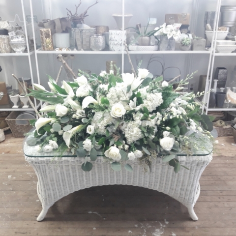 All White Classic Style Casket Spray