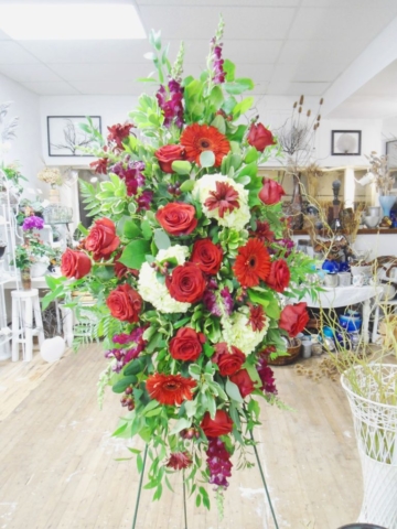 Rich Reds and Green Classic Style Standing Spray