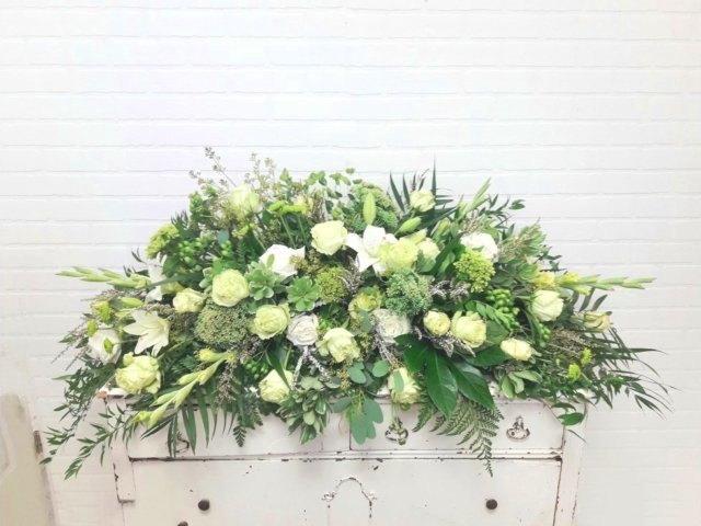 White and Green Classic Style Casket Spray